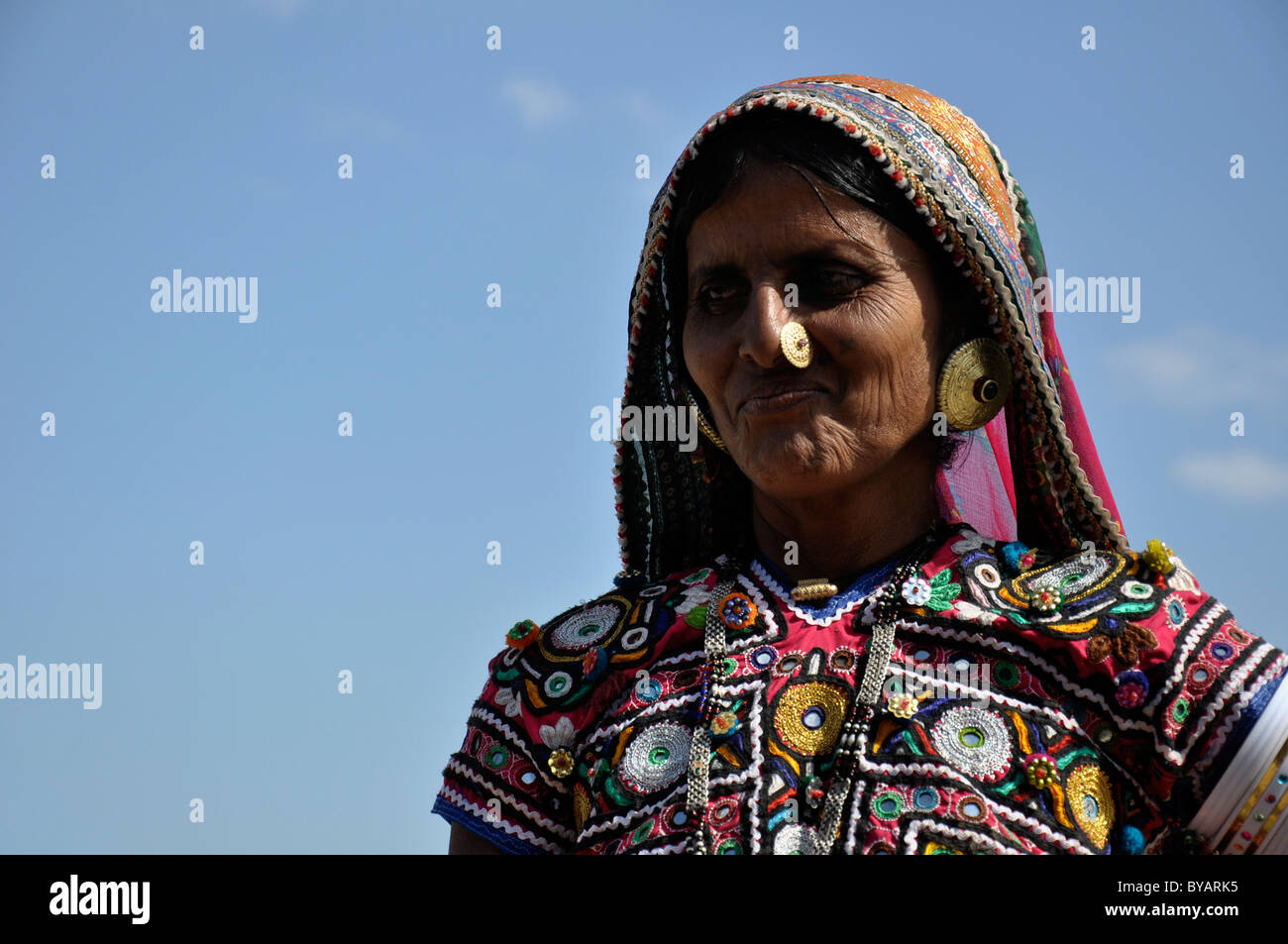 A meghwal woman from Kutch district of Gujarat, wearing traditional ornaments Stock Photo