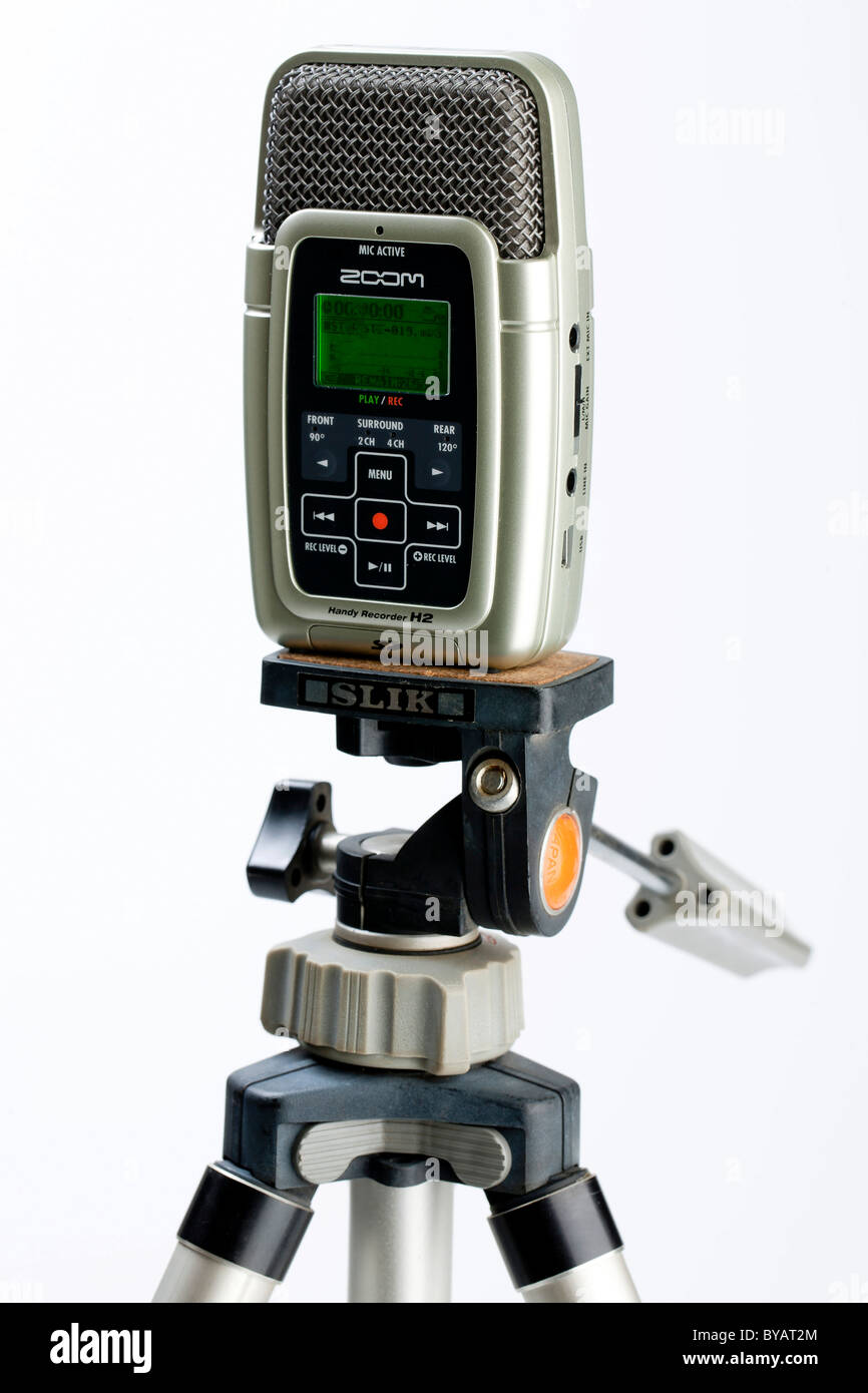 Mobile digital recorder placed on a tripod Stock Photo
