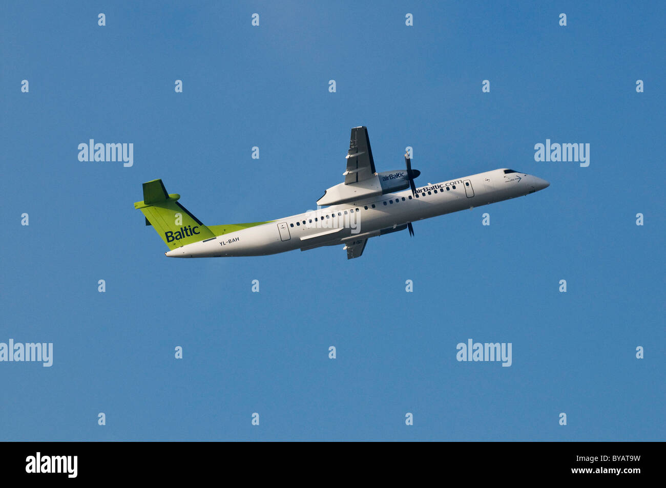 Baltic Air De Havilland Canada, propeller aircraft climbing Stock Photo