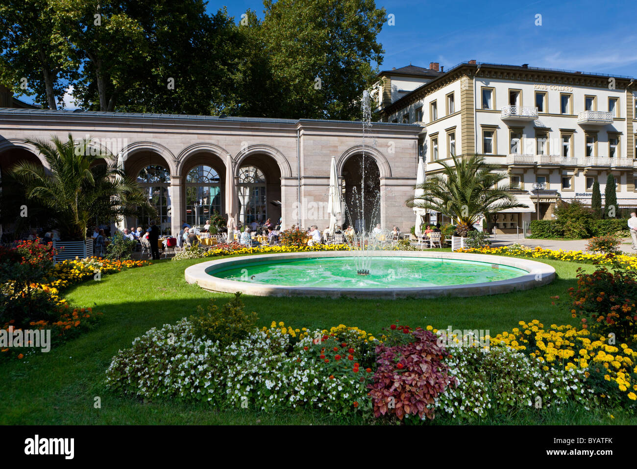 Pensioners in the Kurgarten Cafe, a cafe in a spa garden of the Kurhaus