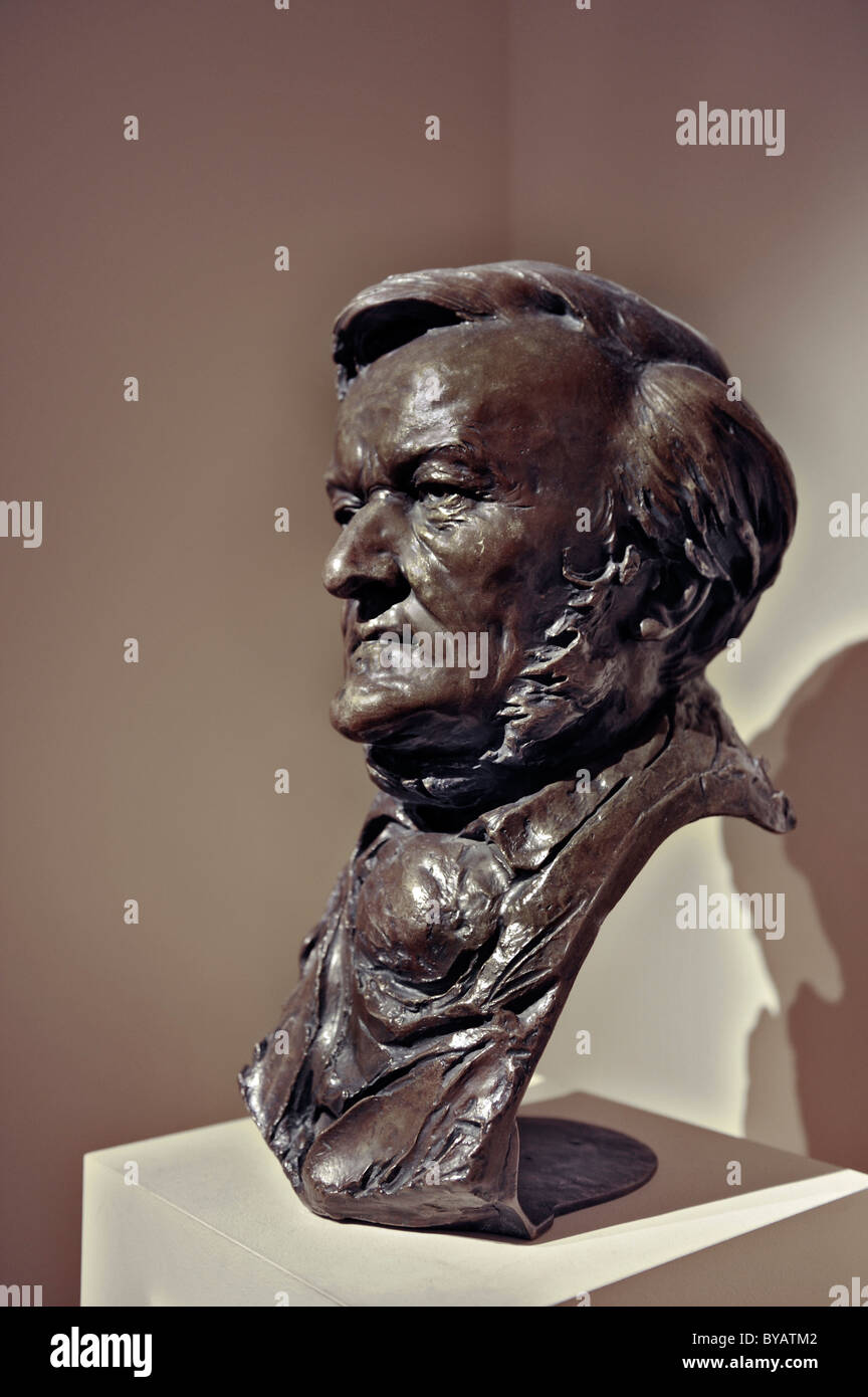 Bust of Richard Wagner, modelled by Lorenz Gedon, cast by Ferdinand von Miller, Typisch Muenchen exhibition, Munich City Museum Stock Photo