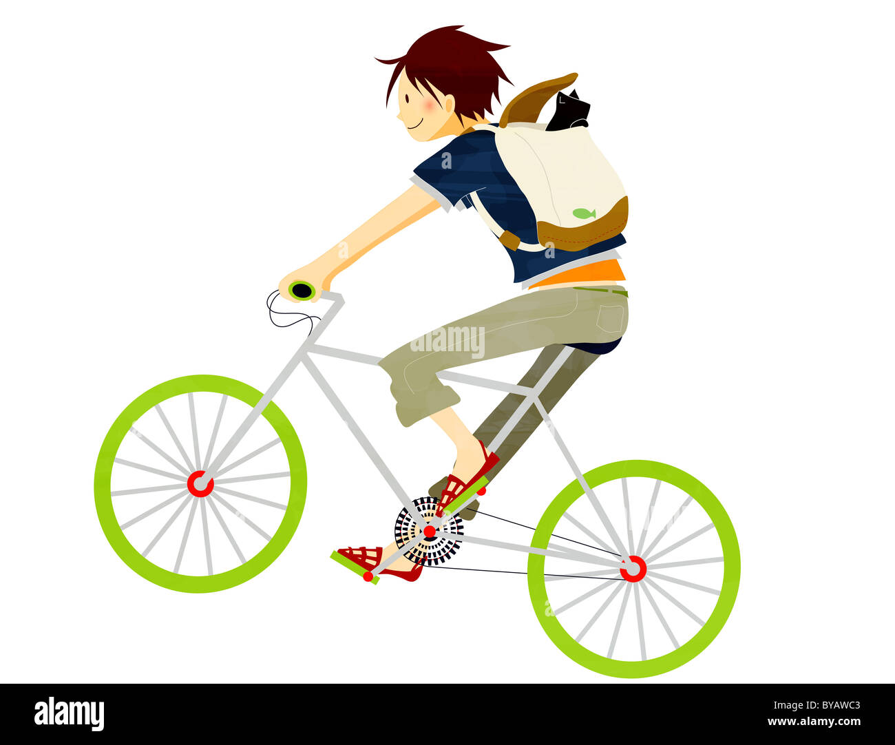 riding a bike with a backpack
