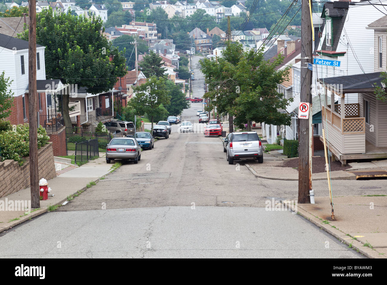 Steep road on Mount Washington, Pittsburgh, Pennsylvania, USA Stock