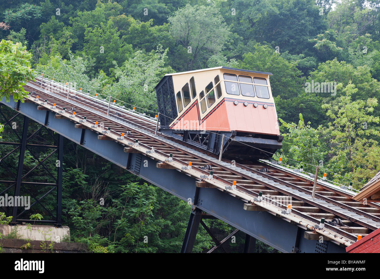 Cable car on Monongahela incline in Pittsburgh, Pennsylvania, USA Stock