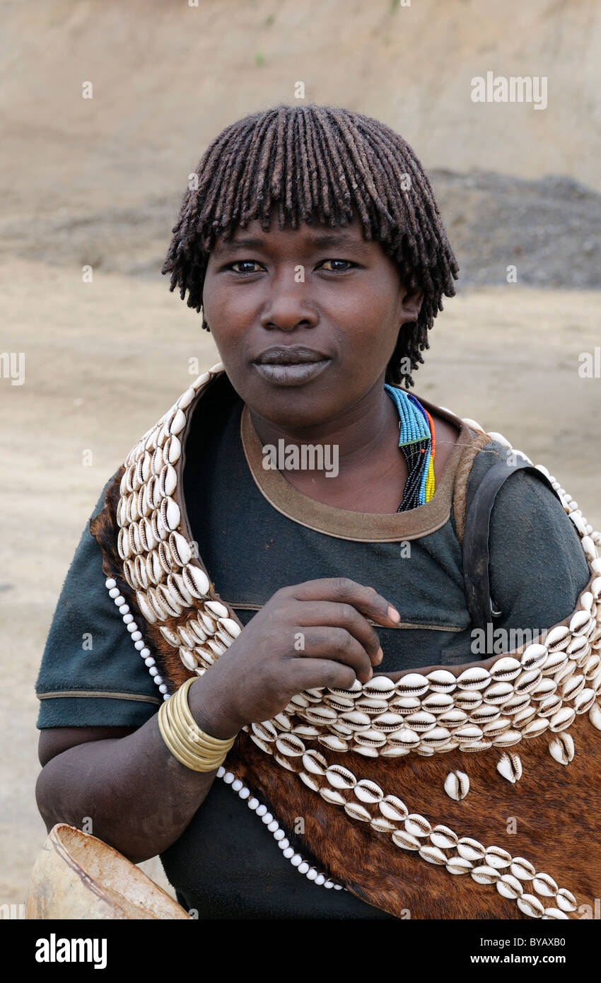 Market woman from the Ari tribe, southern Omo valley, southern Ethiopia, Africa Stock Photo