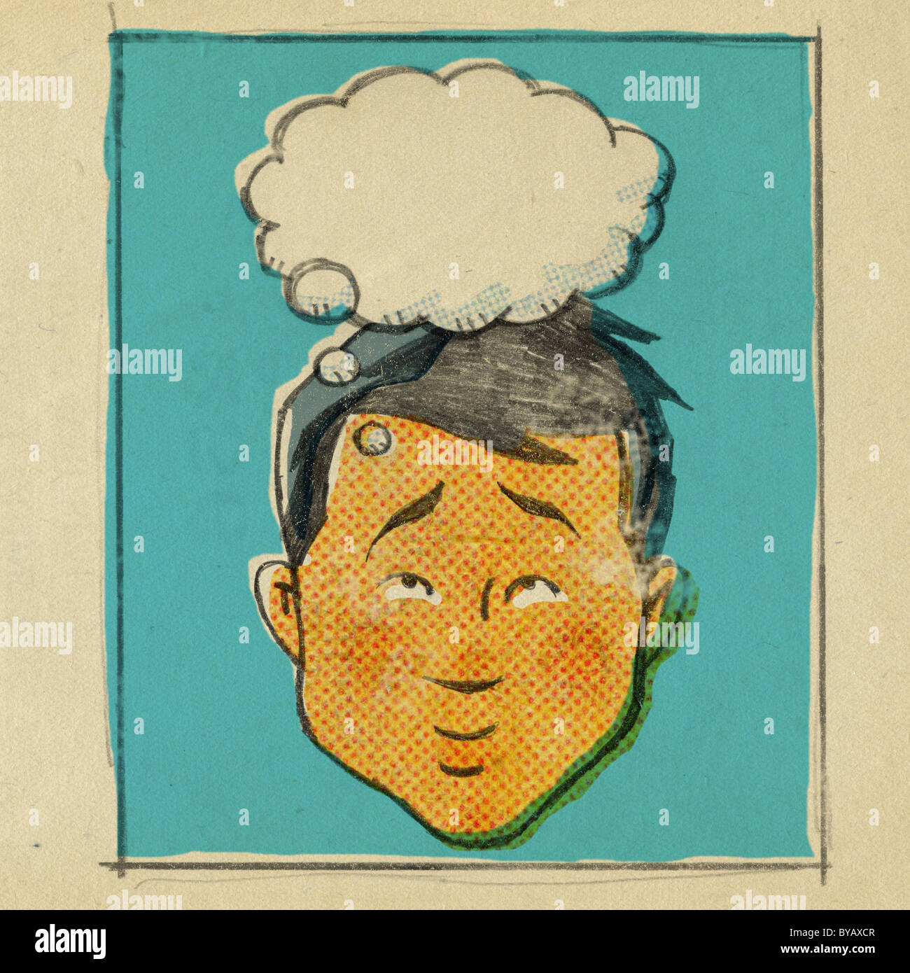 A retro style comic book portrait of a man dreaming Stock Photo
