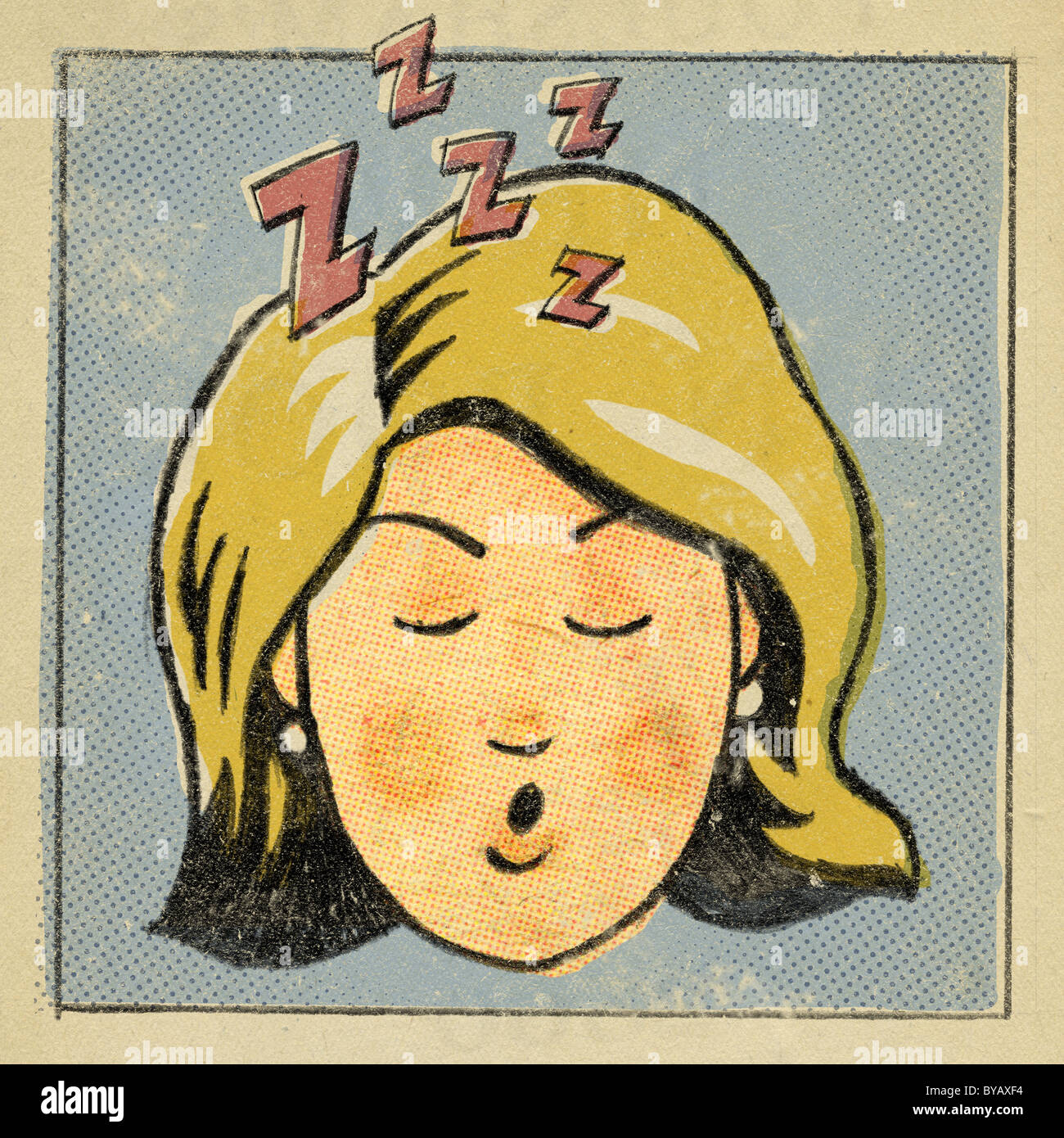 A retro style comic book portrait of a woman sleeping Stock Photo