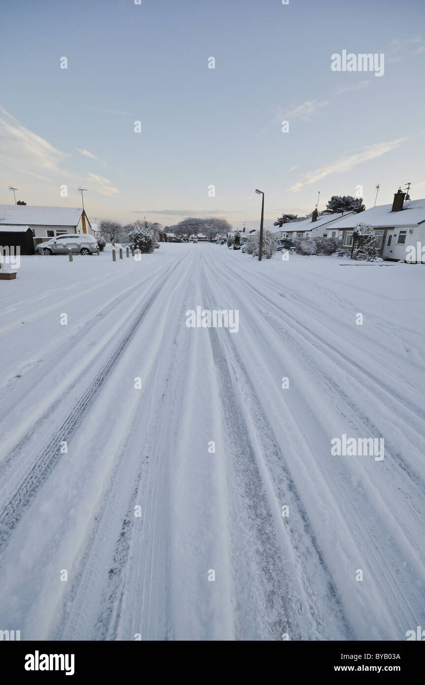 Snow covered road in winter Stock Photo