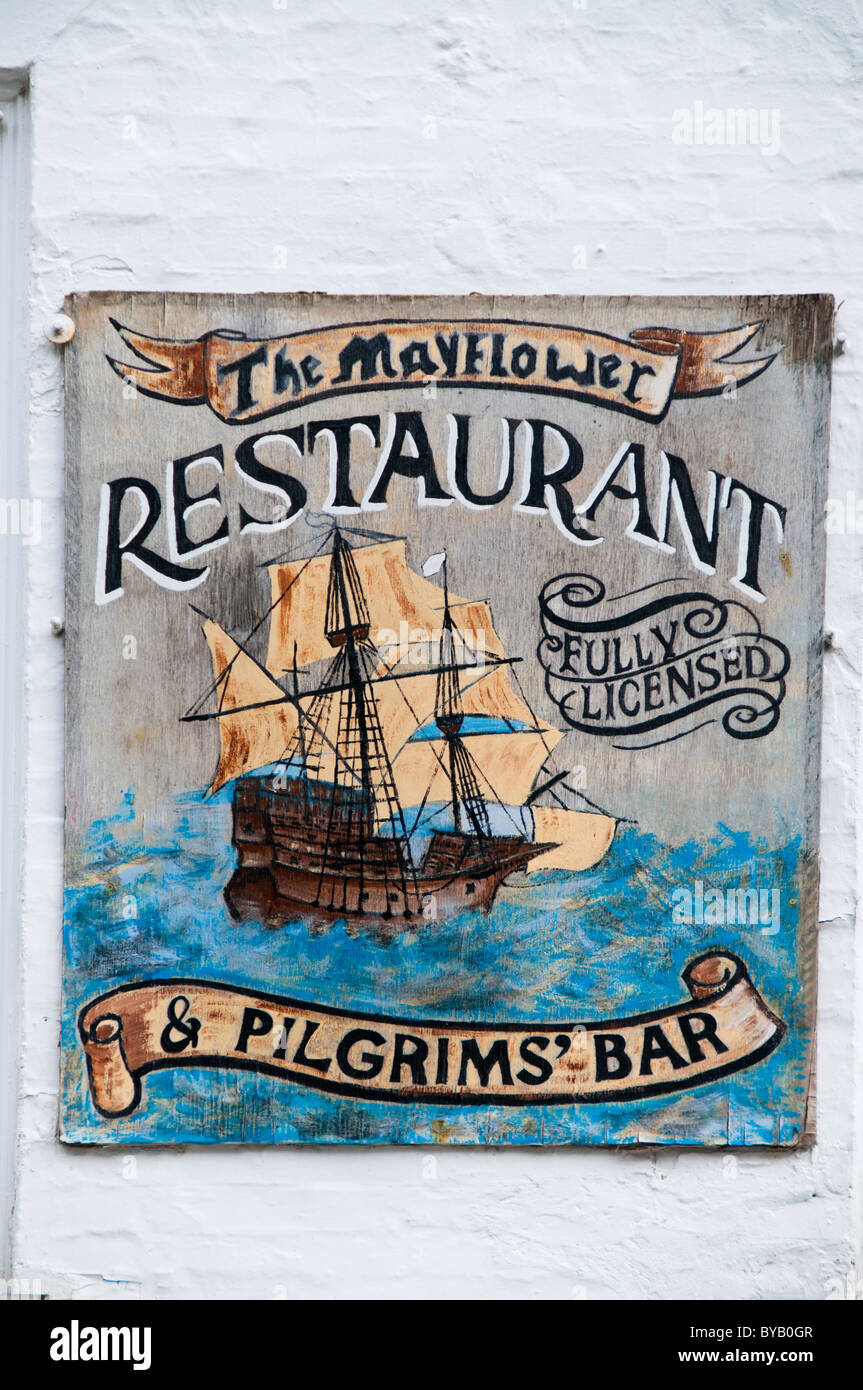 The Mayflower Restaurant sign, Canterbury, Kent, UK Stock Photo