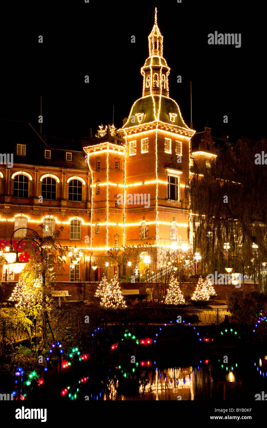 The H. C. Andersen Castle in Tivoli with Christmas decoration, Copenhagen, Denmark, Europe Stock Photo