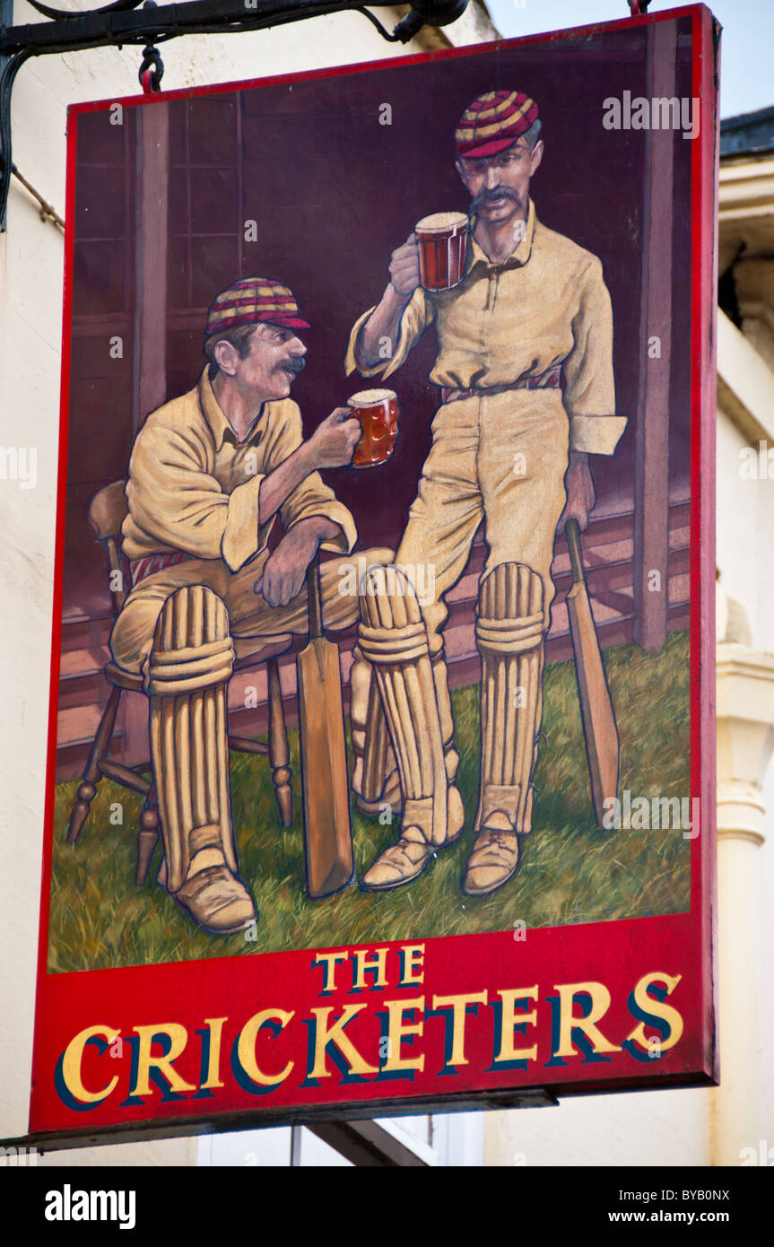 The Cricketers pub sign, Canterbury, Kent Stock Photo