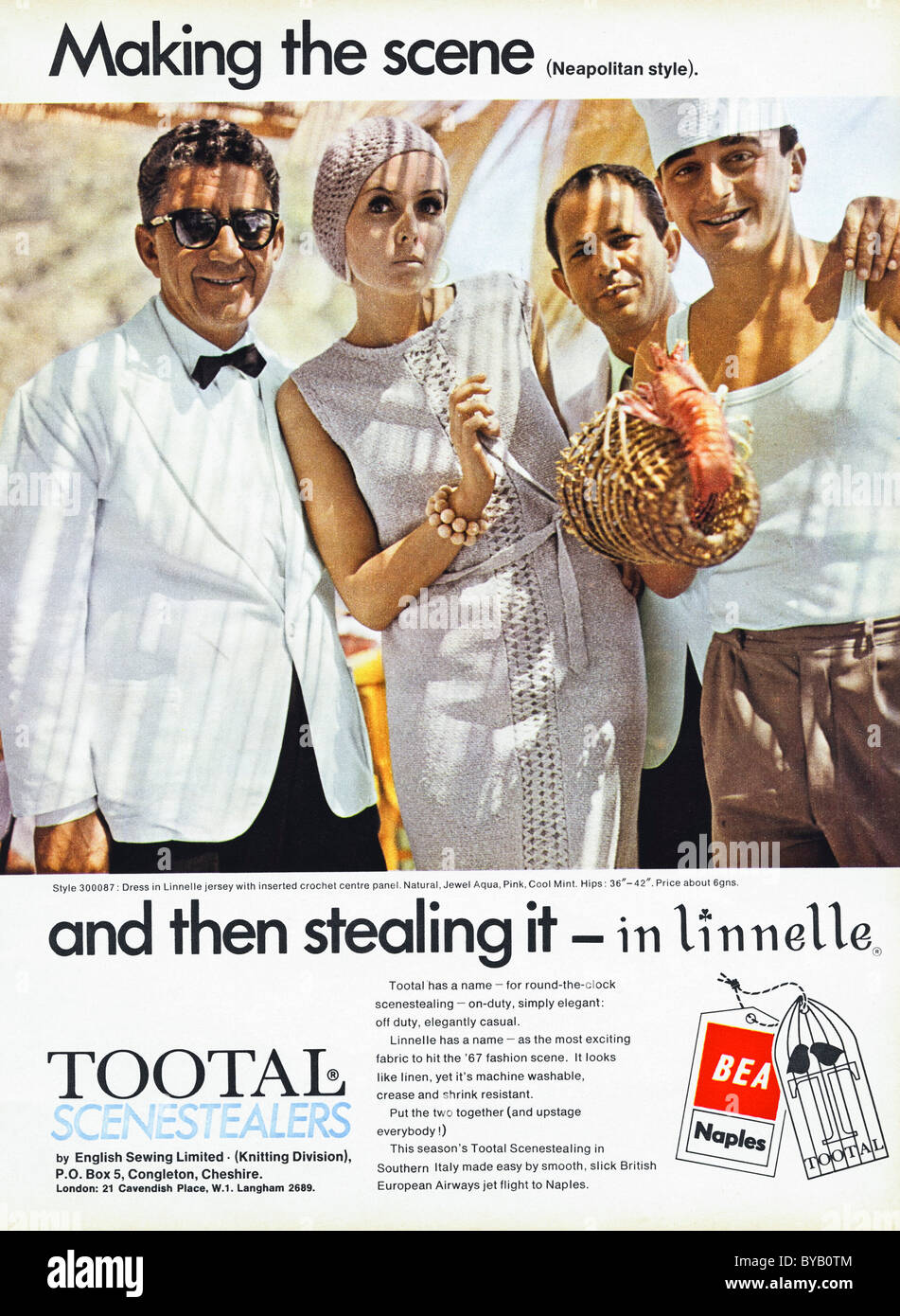 1960s colour advertisement in women's fashion magazine for TOOTAL and BEA BRITISH EUROPEAN AIRWAYS Stock Photo