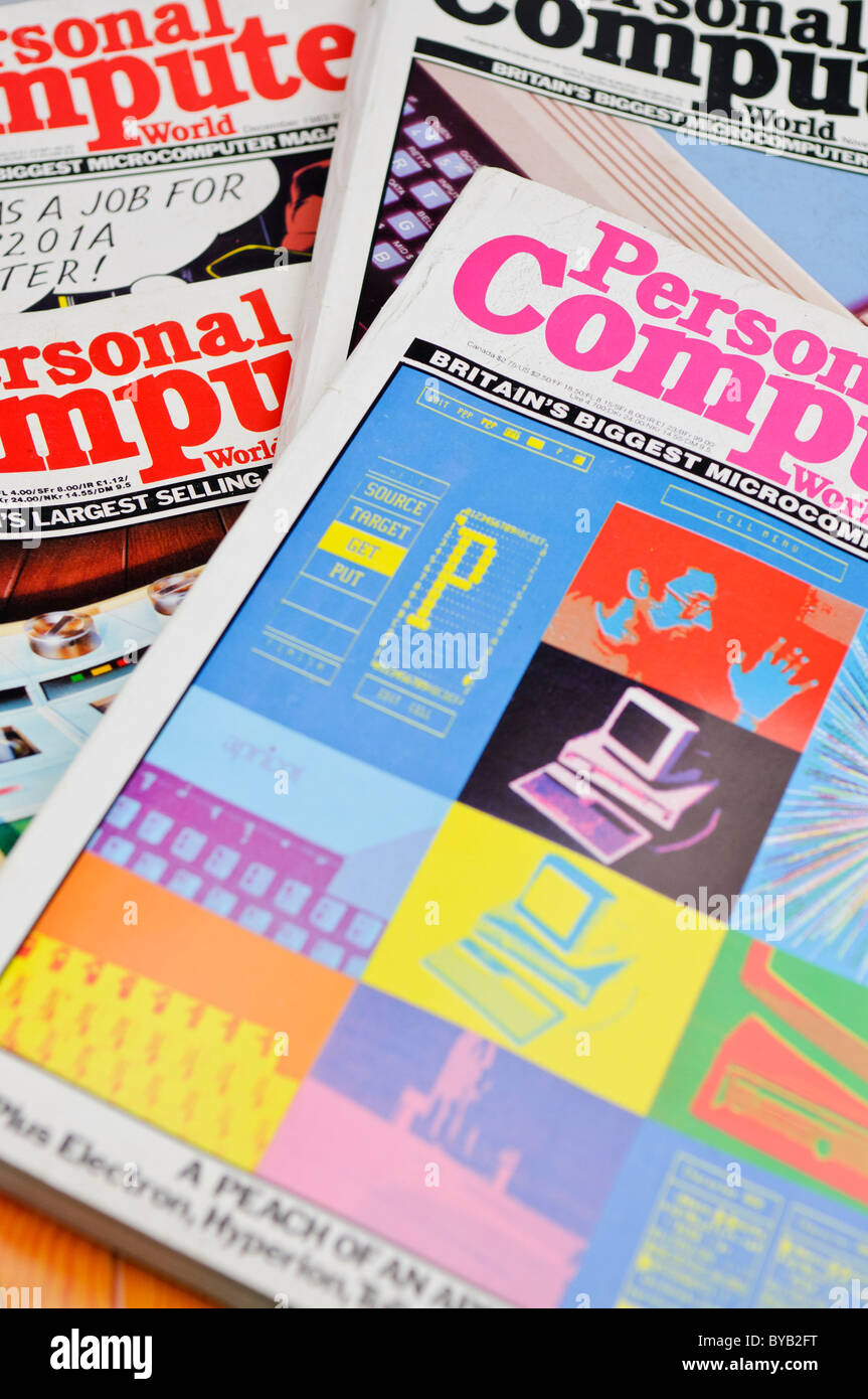 Selection of Personal Computer World computer magazines from 1983 Stock Photo