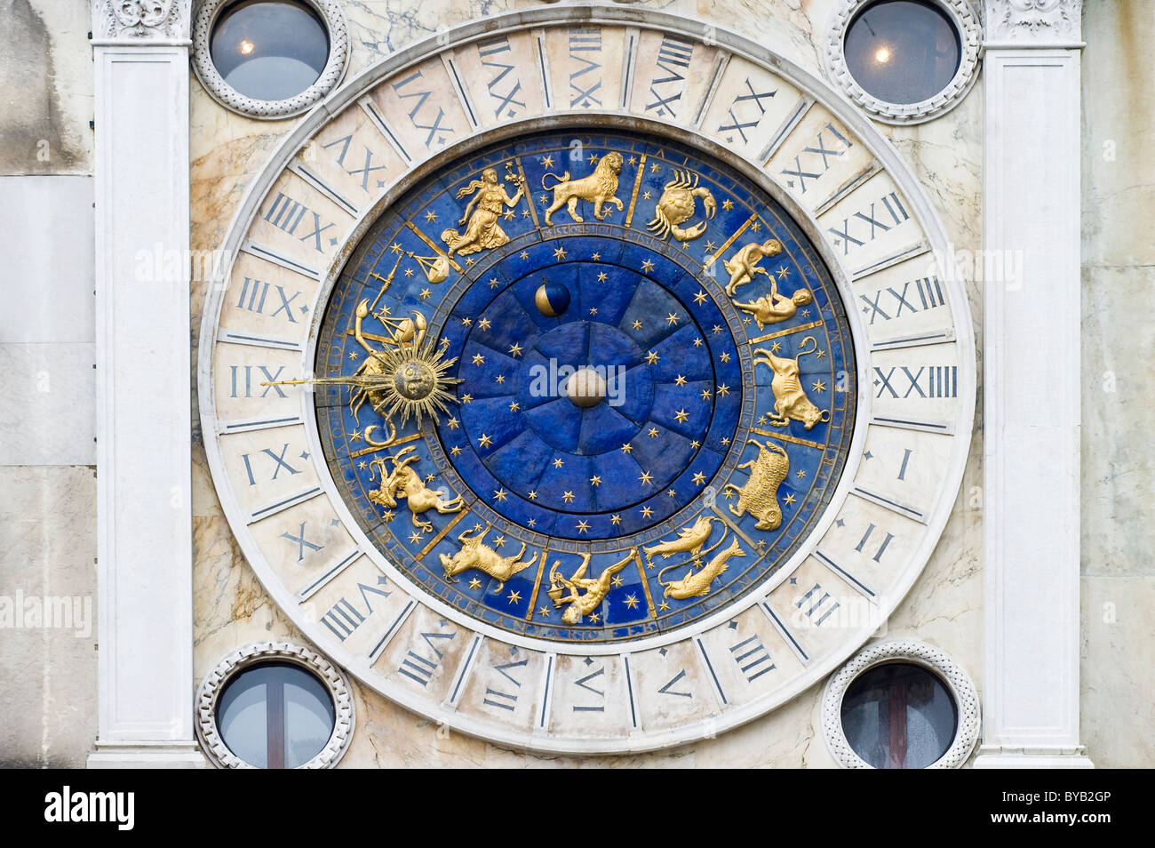 Sundial with signs of the zodiac, St Mark's Cathedral, Piazza San Marco square, Venice, Italy, Europe Stock Photo