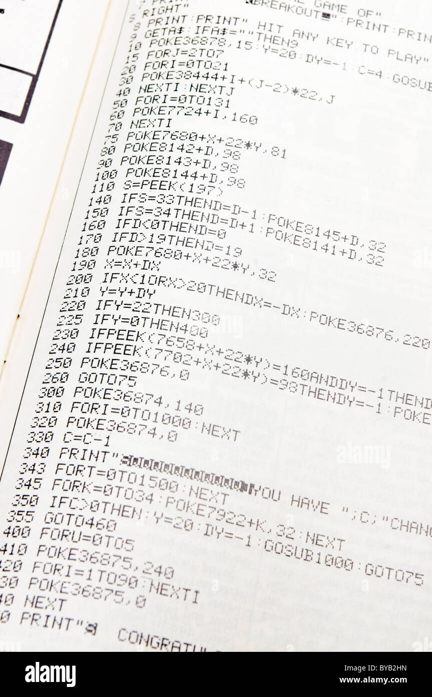 BASIC program in a computer magazine from 1983 Stock Photo