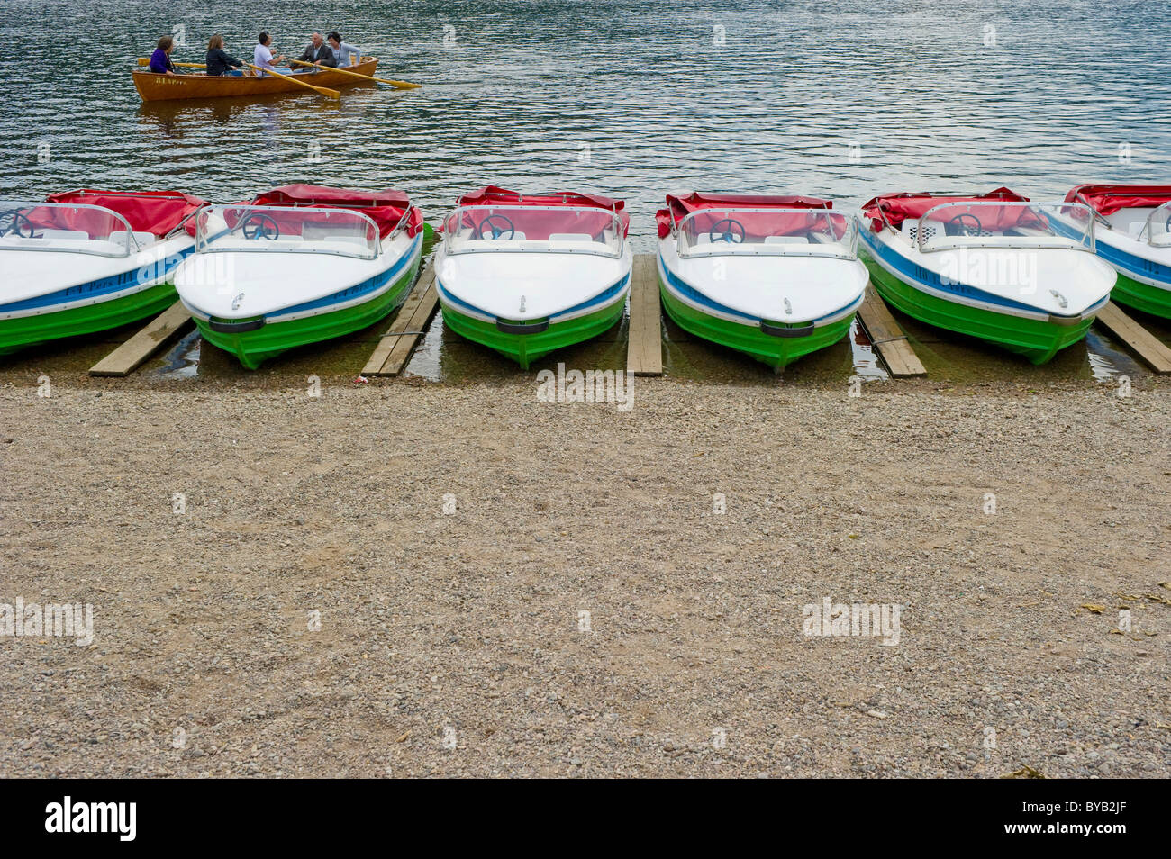 Boats on the bank of lake Titisee, Black Forest mountain range, Baden-Wuerttemberg, Germany, Europe Stock Photo