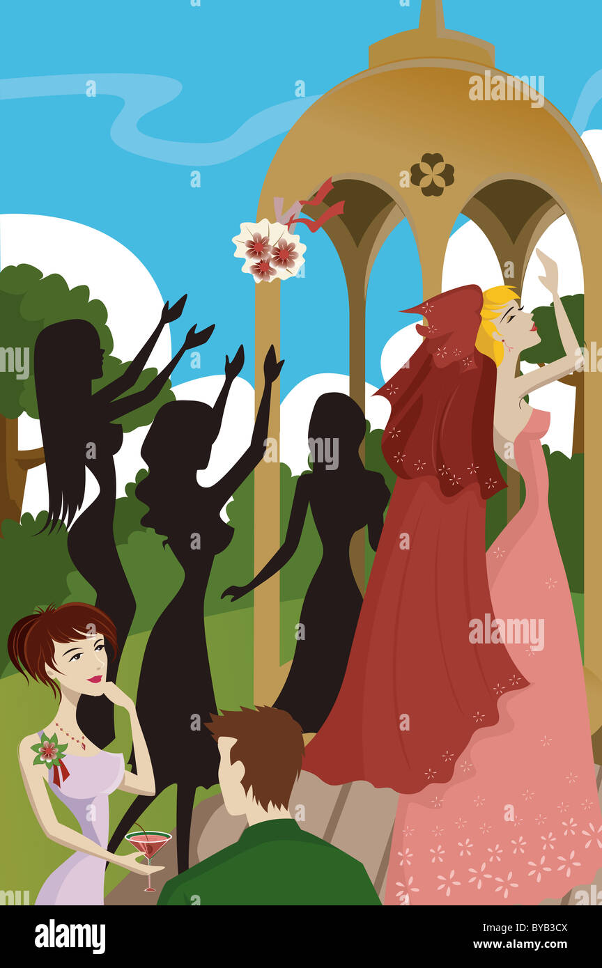 A bride throwing her bouquet Stock Photo Alamy