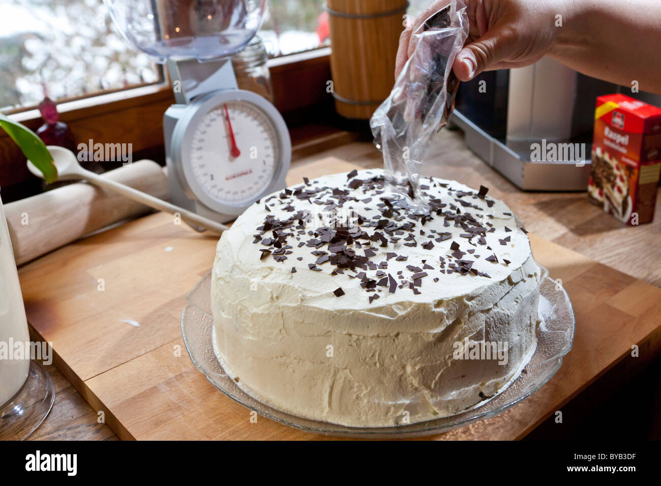Preparation of a home-made Black Forest gateau Stock Photo