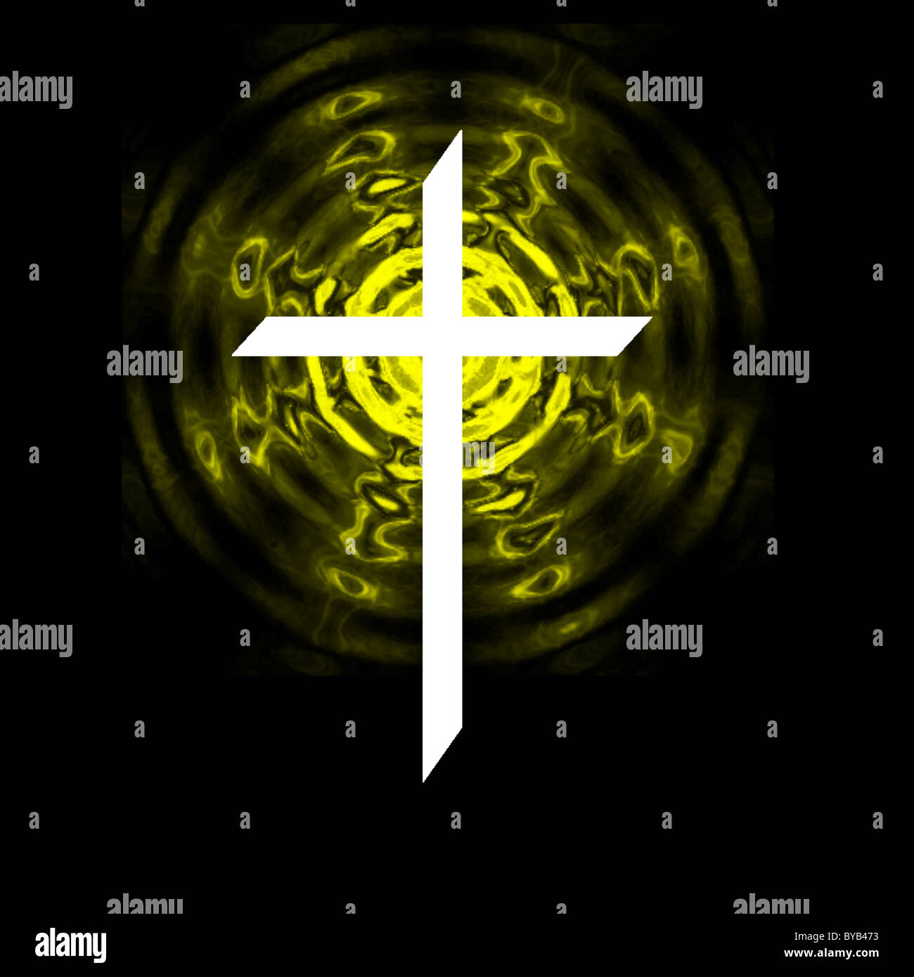 Cross Radiating Black Background White cross on black background with yellow radiating Stock Photo - Alamy