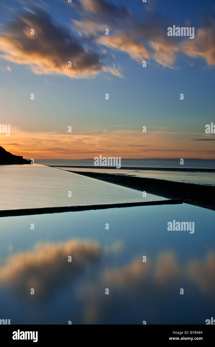 Sea water pool at sunset, Clevedon, North Somerset, UK Stock Photo