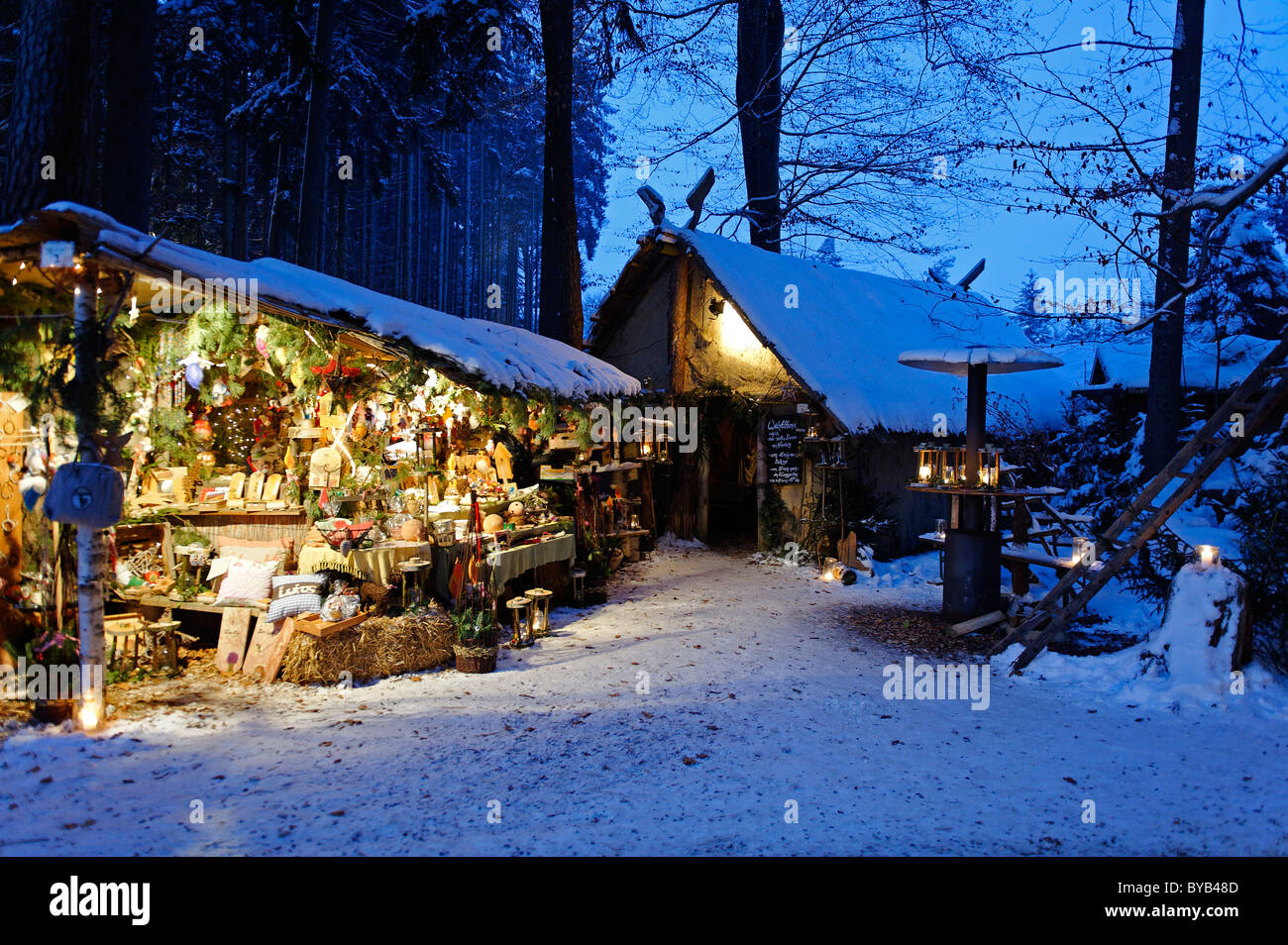 Christmas market at the Waldbuehne, forest stage, Halsbach, Upper