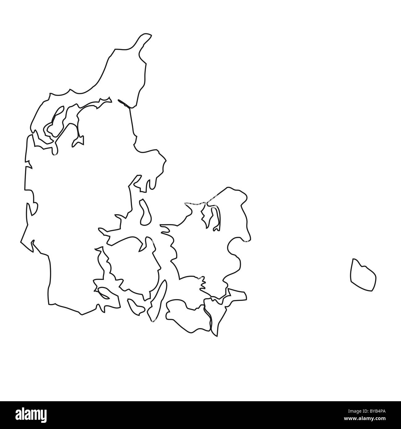 Outline, map of Denmark Stock Photo