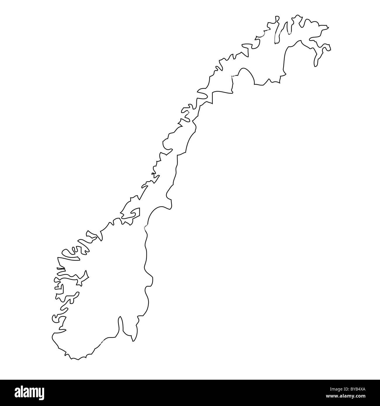 Outline, map of Norway Stock Photo