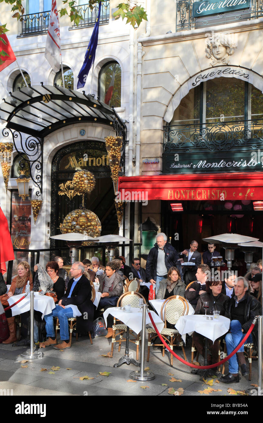 Monte Cristo Café and Marriott Hotel on the Champs Elysees, Paris, France, Europe Stock Photo