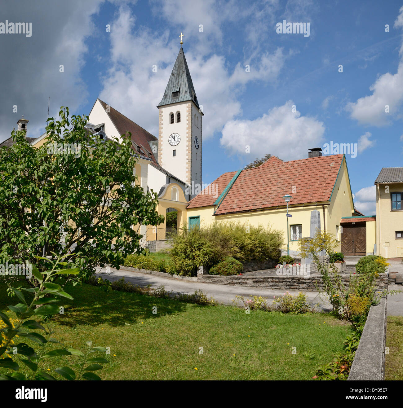 Vicarage and Parish Church, Grillenberg, Triestingtal, Lower Austria, Austria, Europe Stock Photo