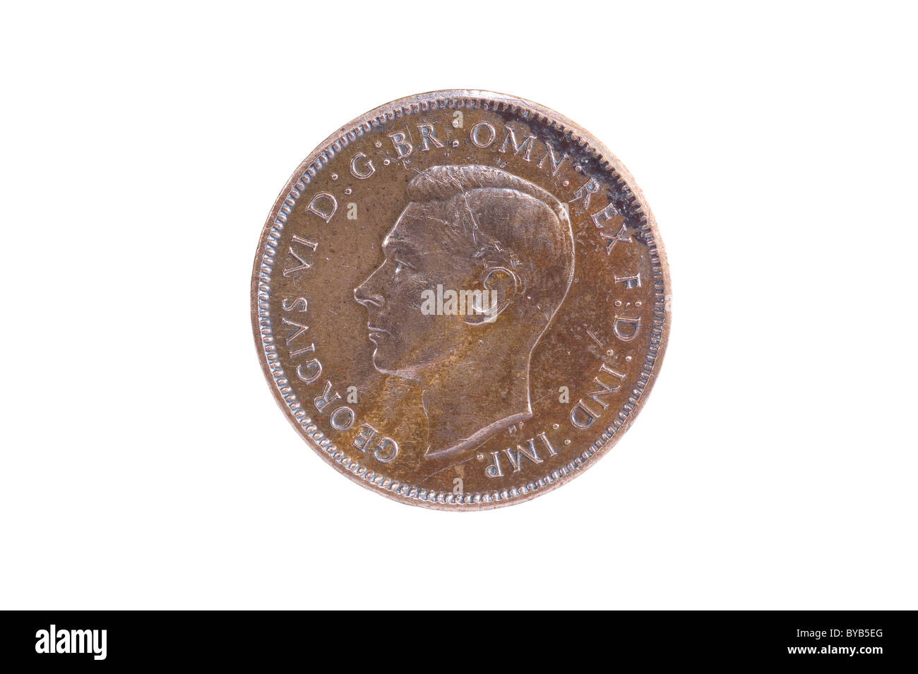 Obverse side of a 1937 British Farthing coin showing King George VI Stock Photo