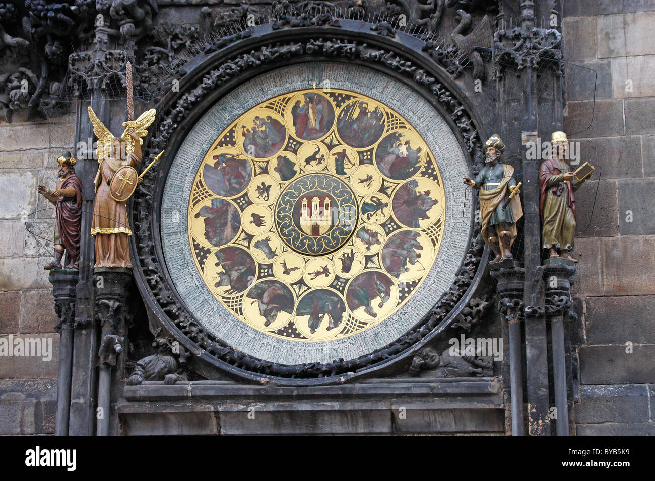 Astronomical Clock in built into one side of the Old Town Hall Tower,Prague,Czech Republic Stock Photo