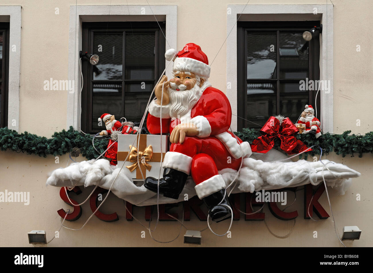 Santa Claus decoration figure outside a commercial building, Erlangen,  Middle Franconia, Bavaria, Germany, Europe Stock Photo - Alamy