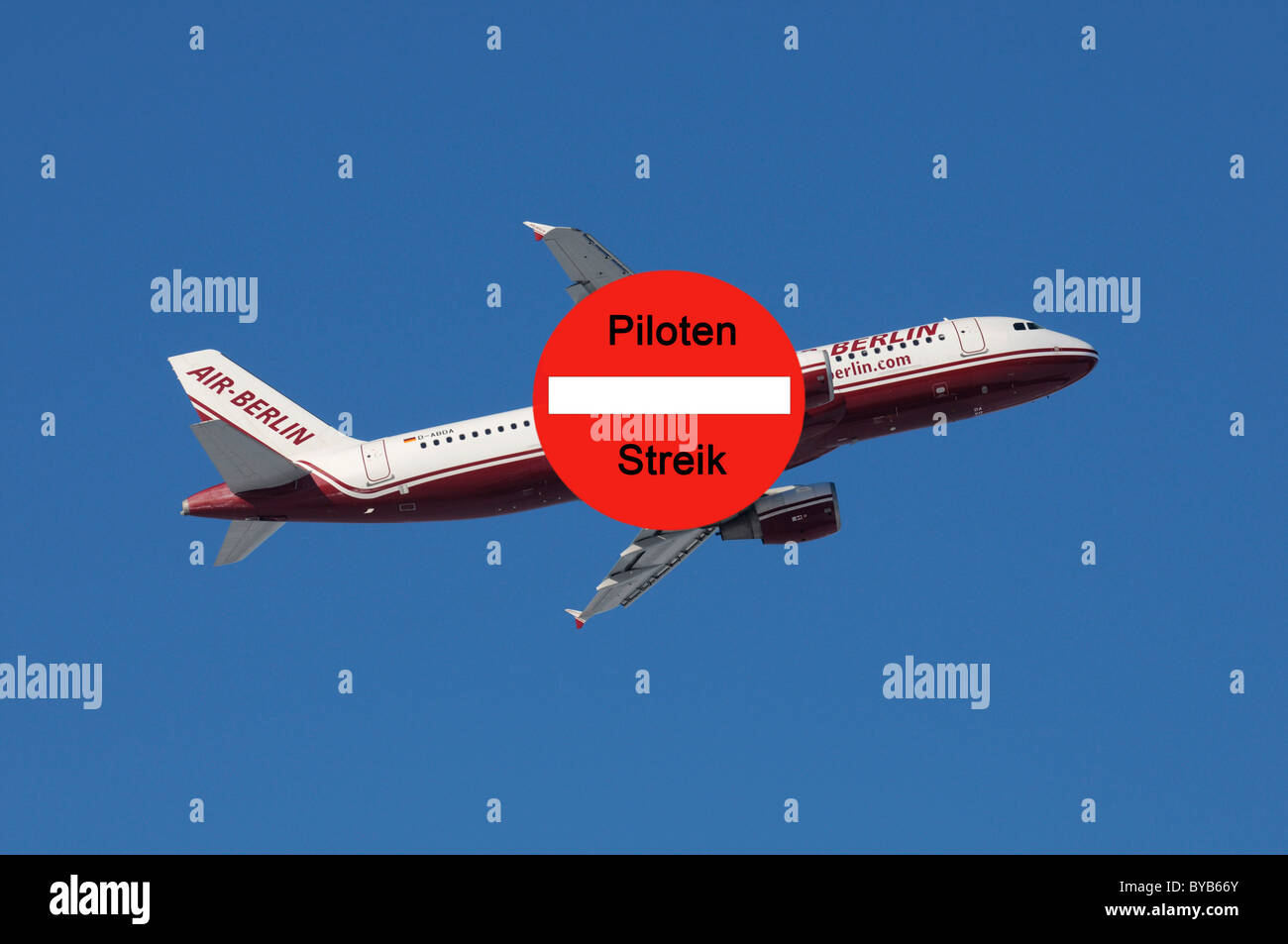 Aircraft with strike sign, symbolic image for pilot strike at airberlin Stock Photo