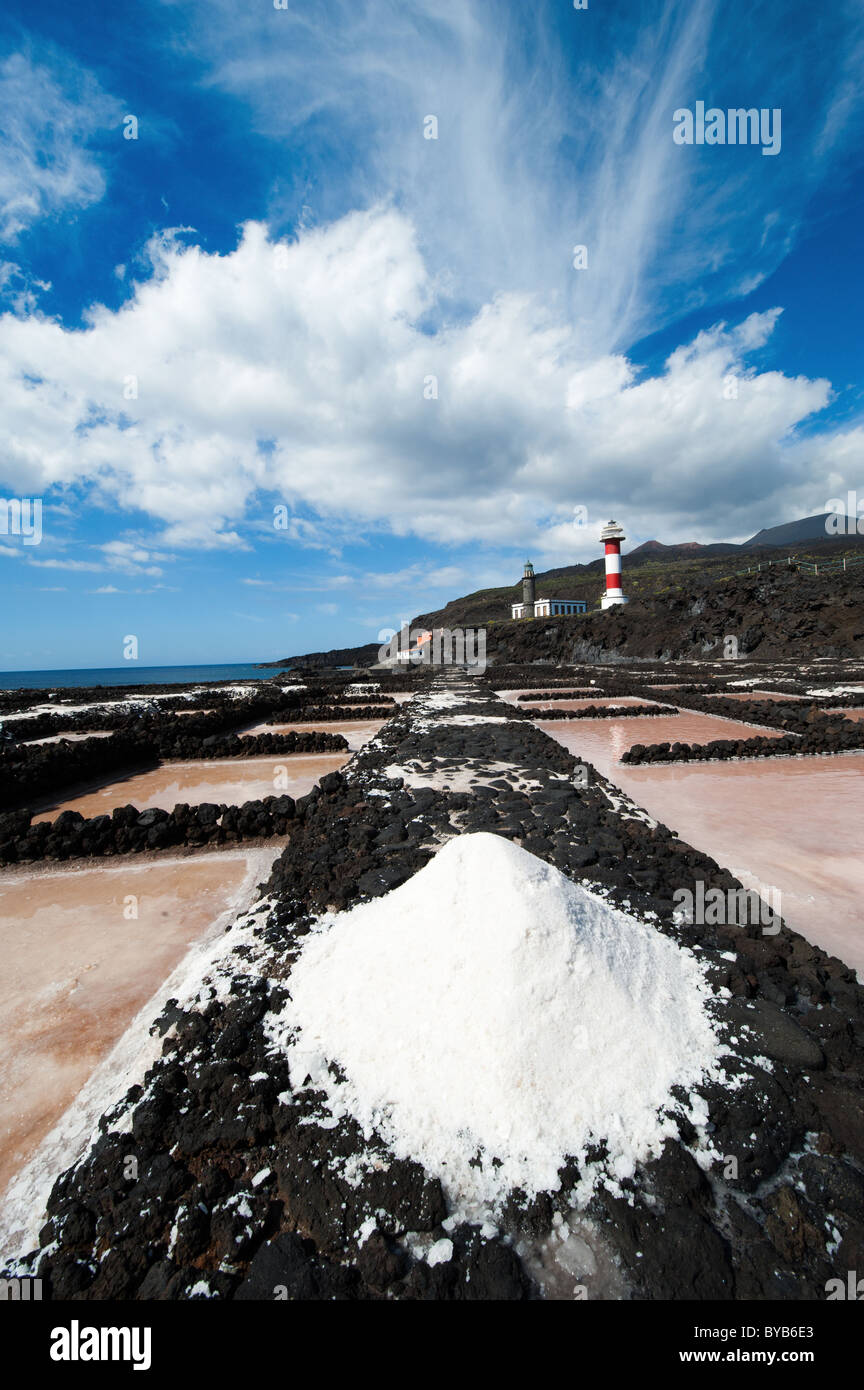 salt evaporation ponds and Lighthouses, Punto de Fuencaliente, La Palma, Canary islands, spain Stock Photo