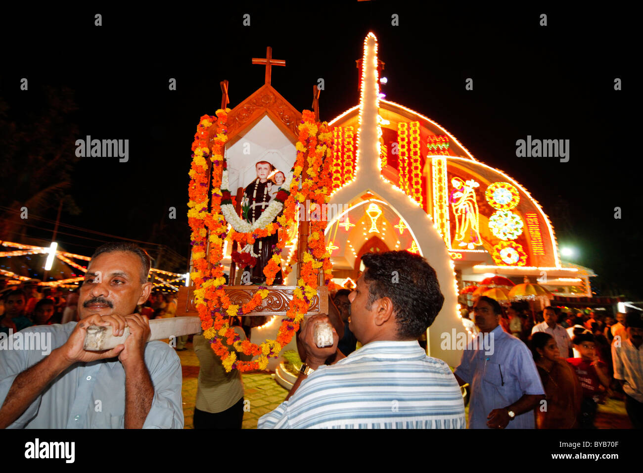 These time-honored religious christmas traditions are practiced in christian homes around the Religous people, Catholic Church festival, procession, images, Cochin, Kochi, Kerala, India