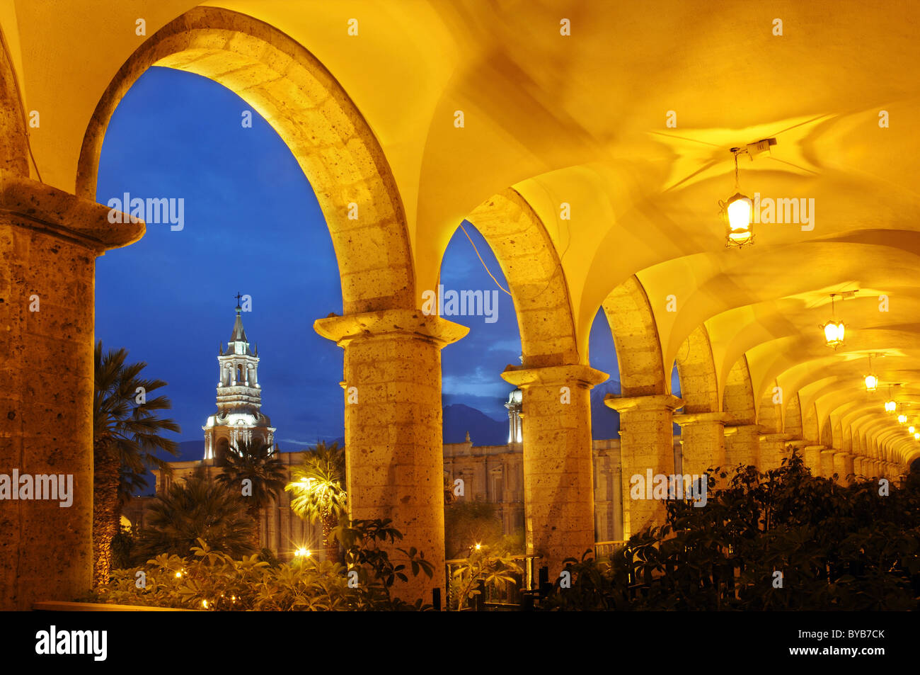 Arequipa cathedral and the Plaza de Armas in Peru Stock Photo