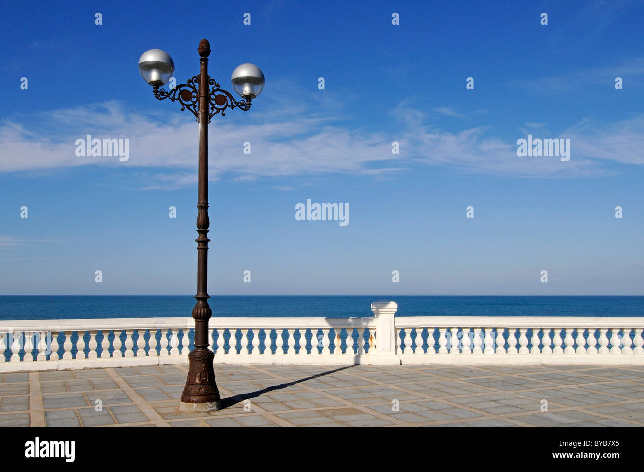 Street lamp, sea, promenade, balustrade, La Magdalena peninsula, Santander, Cantabria, Spain, Europe Stock Photo