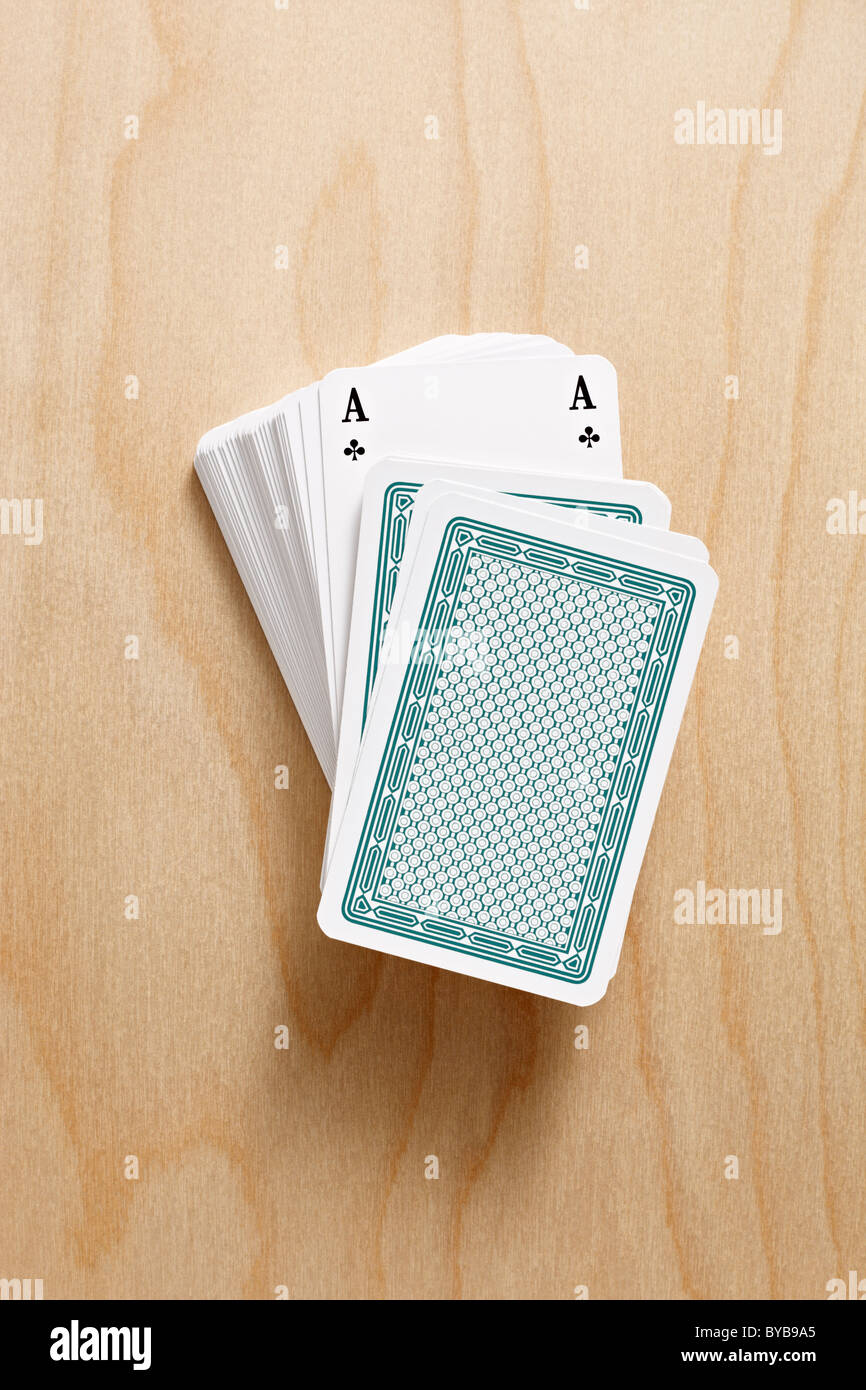 deck of cards with ace of clubs Stock Photo
