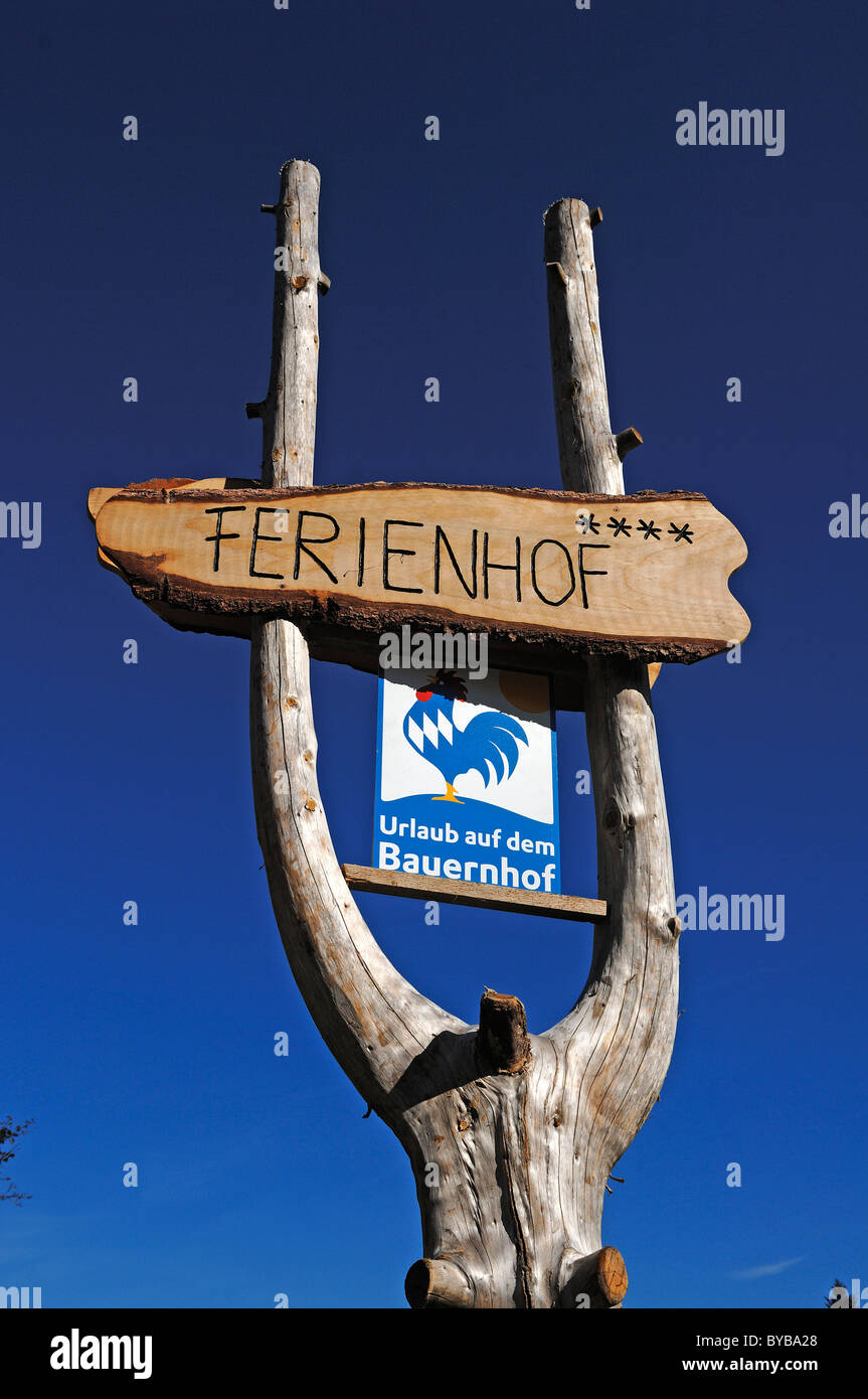 Sign, Ferien auf dem Bauernho or farm holidays, Kreuzthal, Isny, Baden-Wuerttemberg, Germany, Europe Stock Photo