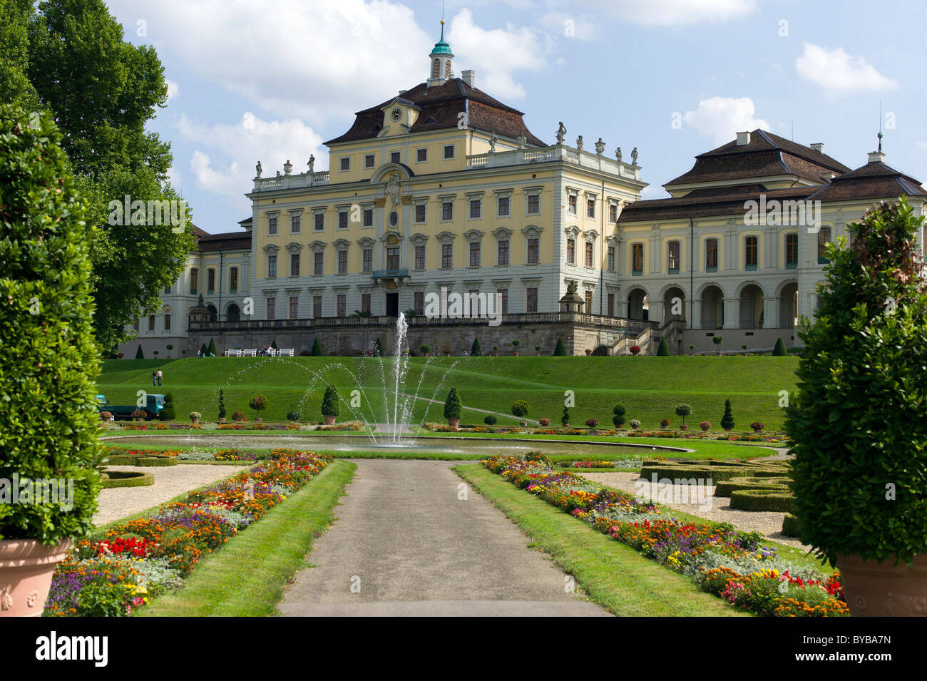 The Old Corps de Logis, Schloss Ludwigsburg Palace, north side with garden, Ludwigsburg, Baden-Wurttemberg, Germany, Europe Stock Photo