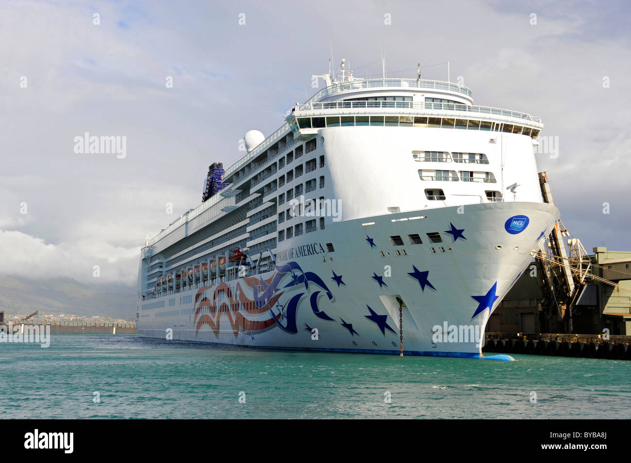 NCL Cruise Ship in Kahului Harbor Maui Hawaii Pacific Ocean Stock Photo