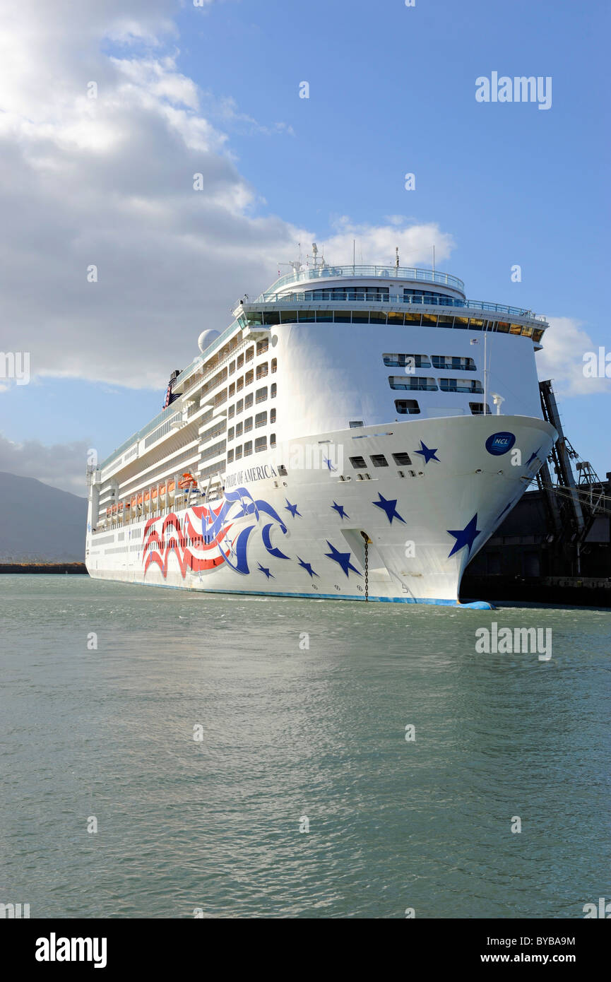 NCL Cruise Ship in Kahului Harbor Maui Hawaii Pacific Ocean Stock Photo
