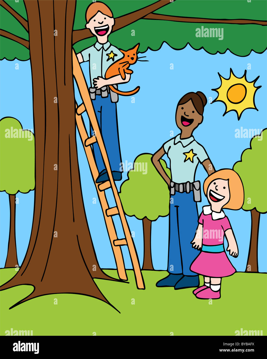 Officer rescues a cat from a tree for a little girl Stock Photo Alamy