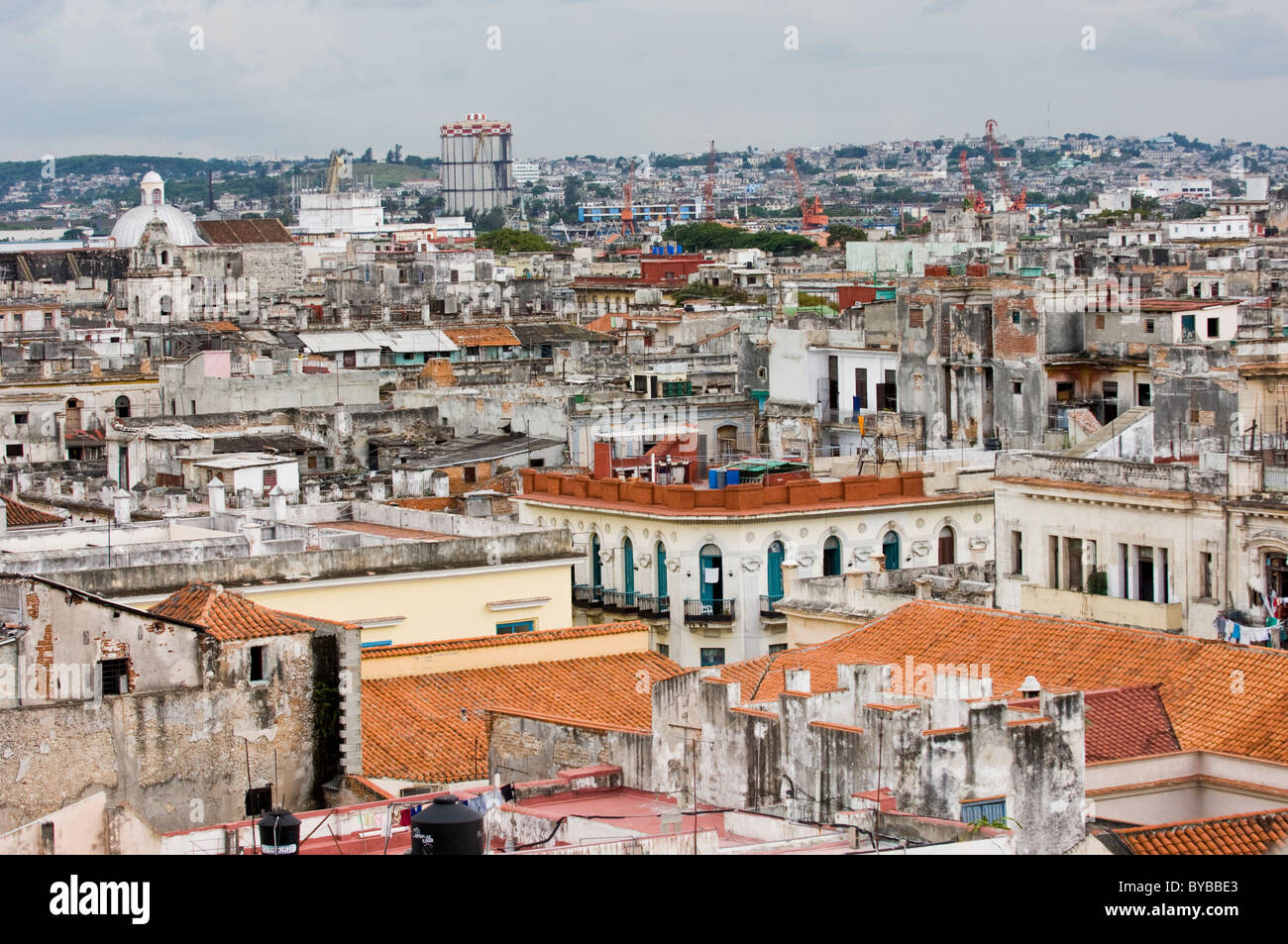 A cityscape rooftop view of the city of Havana Cuba in the Caribbean showing colonial buildings Stock Photo