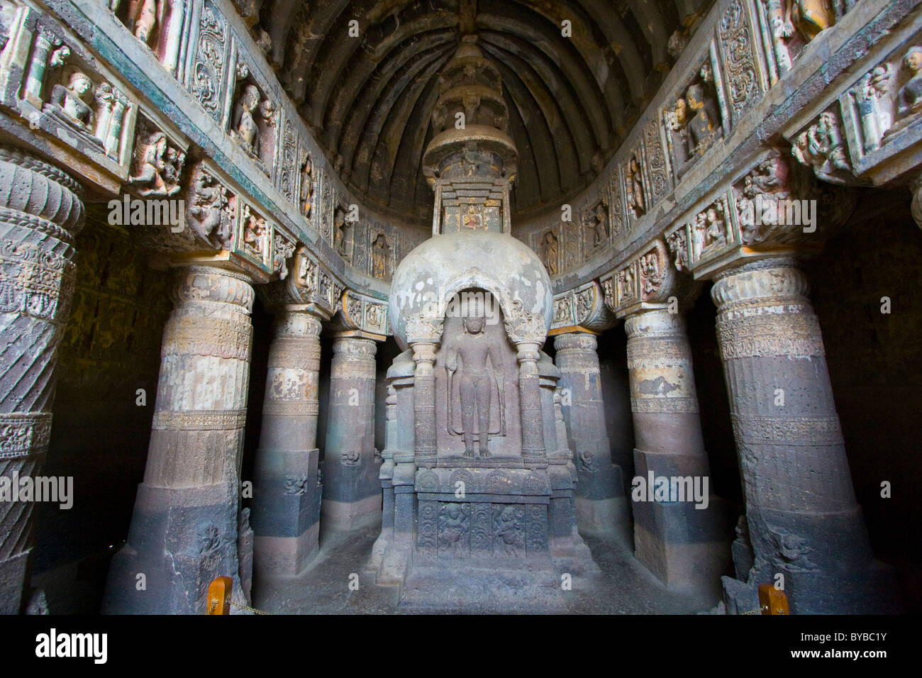 Cave number 19 in Ajanta Buddhist Caves in India Stock Photo
