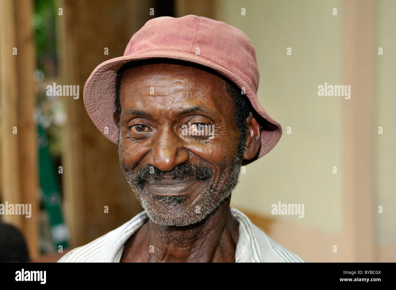 Portrait of an elderly man, Petit Goave, Haiti, Caribbean, Central America Stock Photo