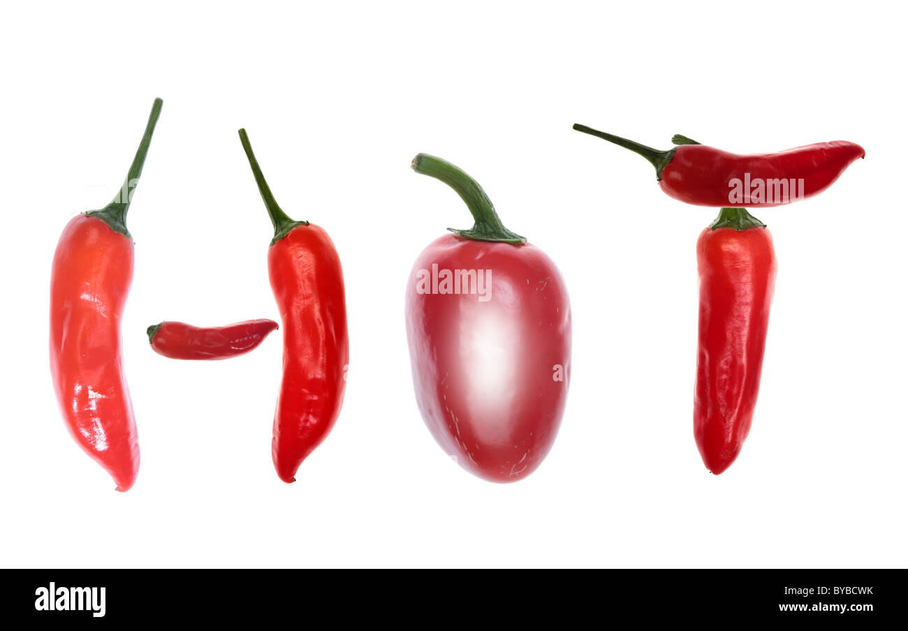 red chili peppers spelling the word "hot Stock Photo Alamy