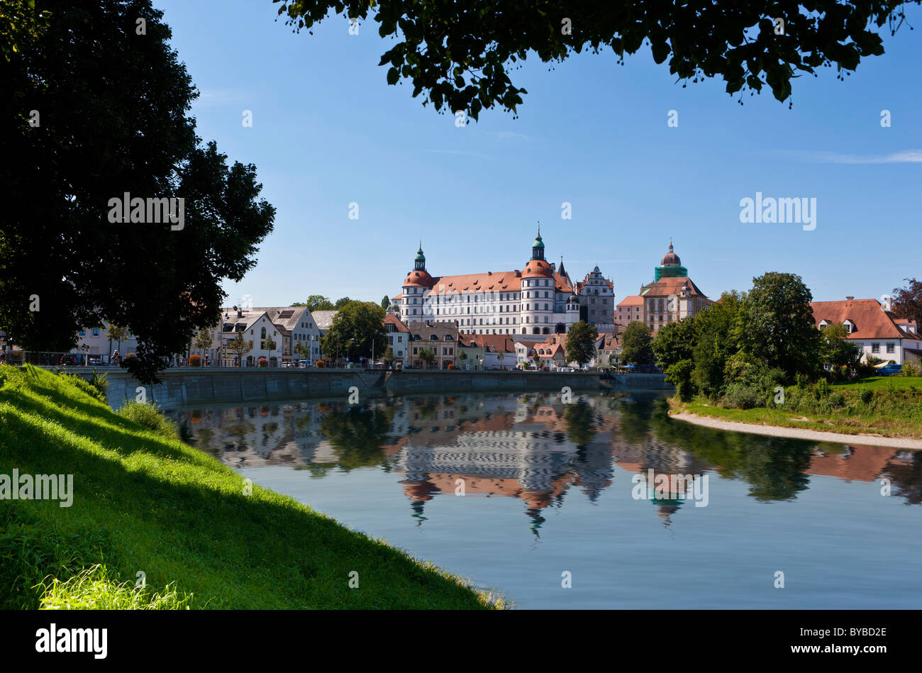 View across the Danube river, Schloss Neuburg castle, Neuburg an der Donau, Bavaria, Germany, Europe Stock Photo