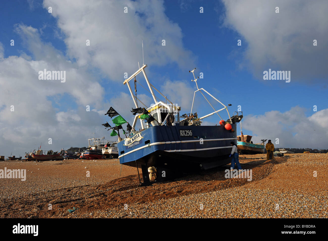 Fishing boast on The Stade Hastings beach East Sussex UK Stock Photo