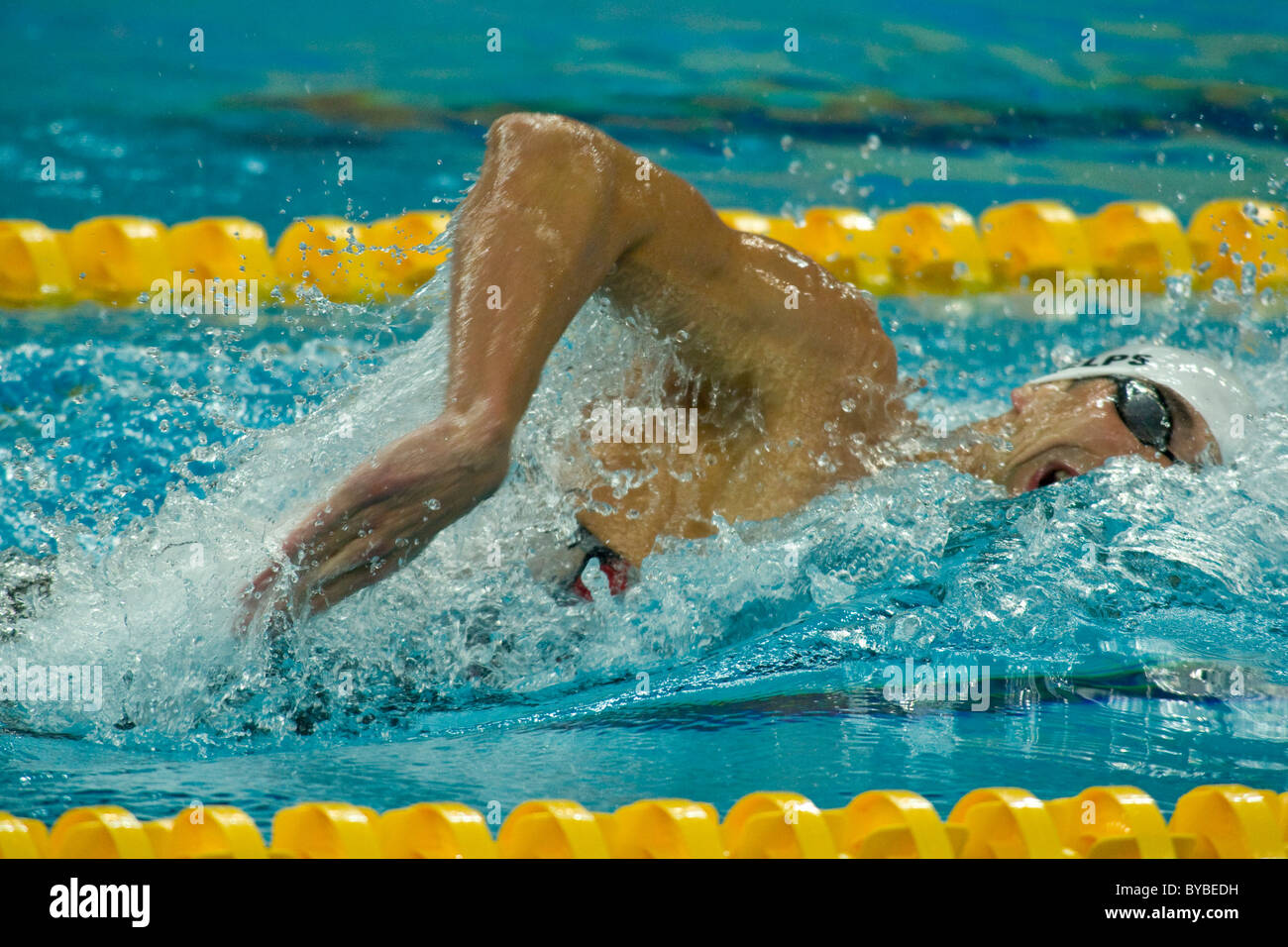 Michael Phelps (USA) competing in the 200 free swimming competition at the 2008 Olympic Summer Games, Beijing, China Stock Photo